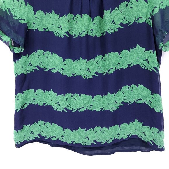 J.Crew Silk Ruffle Blouse Womens Size 12 Top Beanstalk Stripe Navy Green Retro - Picture 5 of 13